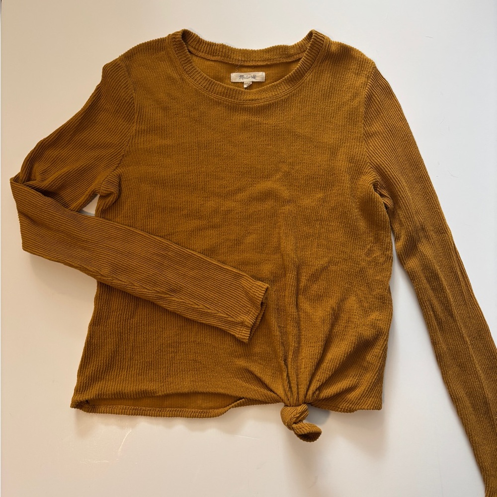 Madewell Women's Mustard Long Sleeve Top with Knot Front